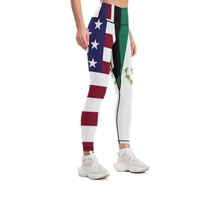 Pantalones de Yoga de Cintura Alta para Mujer con Bandera Mexicana de EE. UU., Leggings de Control de Abdomen para Entrenamiento y Correr - Product Image 5