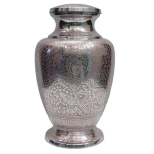 Urnas de cremación clásicas de aluminio para adultos con banda de grabado de Peltre y esmalte gris acabado para cenizas humanas. - Product Image 3