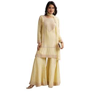 ชุด Sharara ปักสีเหลืองอ่อนพร้อม dupatta สำหรับขายส่งงานรื่นเริงงานแต่งงานงานเลี้ยงรับรองทางวัฒนธรรมและจำนวนมาก - Product Image 2