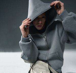 เสื้อมีฮู้ดผ้าขนแกะแบบหนาพิมพ์ลายสำหรับผู้ชายเสื้อฮู้ดแบบครอปโอเวอร์ไซส์แบบซิปเต็มตัวผ้าขนแกะปักแบบกำหนดเอง - Product Image 3