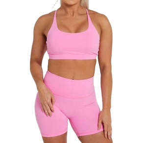 Women's Summer Lightweight Yoga Two-Piece Sports Fitness Set Shorts Hot-Selling Adjustable <b>Bra</b> Seamless Spandex Polyester Sports - Product Image 1