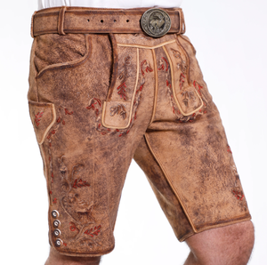Elegante Lederhosen bávaro para hombres Pantalones cortos de cuero de gamuza de cabra genuina para hombres - Product Image 3