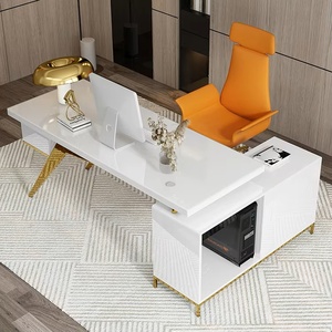 Modern Executive <b>Desk</b> Wood Ceramic Surface <b>Large</b> Manager Office Table with Storage Drawer Ergonomic Assembled Wooden Director Wo - Product Image 5
