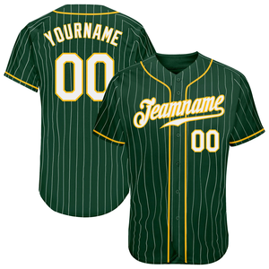 Personalizable logotipo bordado verde blanco rayas blanco-oro béisbol ropa deportiva botón béisbol Jersey para hombres OEM/ODM - Product Image 5
