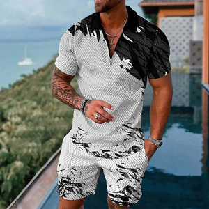 <b>Men's</b> High Street Breathable Two-Piece Summer Outfits Wholesale <b>Short</b> Sleeve Casual Shirt <b>Shorts</b> Sets <b>Zip</b> <b>Zip</b> Tracksuit Lounge - Product Image 3