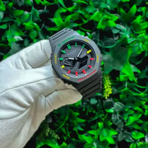 Rasta rojo/verde/amarillo pintado a mano movimiento de cuarzo genuino banda de aleación estilo de negocios antiguo reloj de esfera de puntero de cristal - Product Image 1