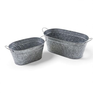 Shiny Oval Galvanized Metal <b>Tub</b> Planter Classic Zinc Flower Container For Home Decor & Garden Display - Product Image 5