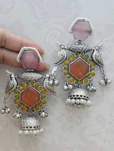 ต่างหูแบบห้อยทำจากหิน Monalisa ต่างหูแบบห้อยต่างหูสีเงินแบบอินเดียที่มีน้ำหนักเบาป้องกันการเสื่อมเสีย - Product Image 5