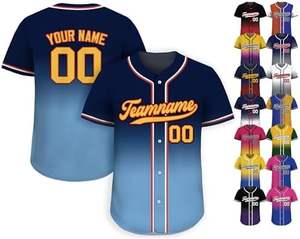 Maillot de baseball boutonné personnalisable pour hommes femmes jeunes design dégradé avec numéro de nom d'équipe vêtements de sport respirants - Product Image 1