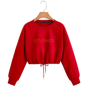 Sudaderas cortas para Mujer | Top corto personalizado liso de manga larga de algodón 100%/camisa de último estilo para niñas - Product Image 1