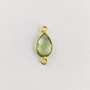 Green <b>Amethyst</b> Pear Shape Faceted Bezel <b>Pendant</b> Connectors 10x8mm 925 Sterling Silver Gold Plated Double Loop Connectors Links - Product Image 1