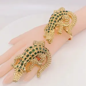 Conjunto de Pulsera y Anillo Premium con Incrustaciones de Diamantes, Diseño de Cocodrilo, Tendencia, Joyería de Moda para Hombre y Mujer, Plata - Product Image 3