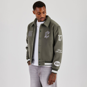 Chaqueta Varsity con Letras Bordadas, Cuello Byron, Cuerpo y Mangas de Lana, Estilo Urbano para Hombre - Product Image 4