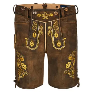 Shorts de basket-ball vintage lavés, nouvelle conception, vente en gros 2026, shorts décontractés pour hommes, Lederhosen bavarois, marron - Product Image 4