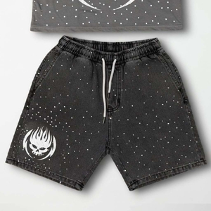 Ensemble T-shirt et short pour homme, style streetwear, imprimé crâne, col rond, vêtements décontractés d'été, tenue en coton tricoté respirant - Product Image 5