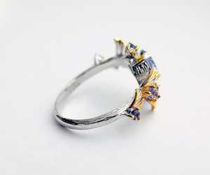 Anillo de Boda de Plata de Ley con Topacio Azul Natural con Diseño de Hoja Rara, Certificado por IGI, para Uso Diario Elegante, Estilo Clásico de Lujo - Product Image 3