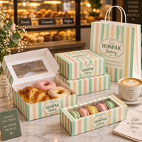 Ensemble d'emballages de boulangerie personnalisés AT PACK avec boîte imprimée avec logo, sac en papier, boîte à macarons et emballage pour desserts pour les cafés
