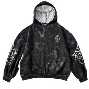 black grunge style hoodie with a washed distressed finish bold gothic <b>cross</b> graphics on the sleeves and a minimal chest - Product Image 1