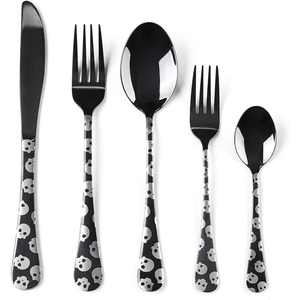 Suministros al por mayor cubiertos de acero inoxidable elegantes hechos a mano cubiertos pulidos negros para uso en fiestas de Halloween - Product Image 1