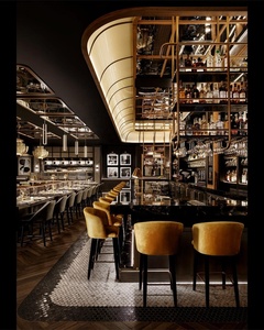 Nội thất quán ăn kiểu công nghiệp cổ điển, ghế băng bằng gỗ cong bọc da, bàn và ghế ăn cho nhà hàng steak - Product Image 4