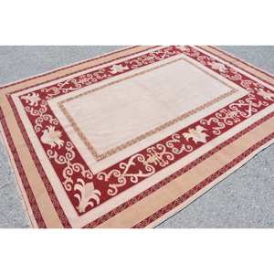 Vintage Turkish Rug Large Area 6.6 X 8.6ft Classic <b>Red</b> Beige Abstract Pattern Wool Material 10mm <b>Latex</b> for Hallway Room - Product Image 2
