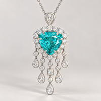 Bague pendentif en Paraiba cultivée en laboratoire, or 14 carats, pierre cœur bleu-vert, franges, certificat IGI, luxe, commémorative, marque privée, vente en gros