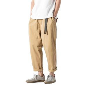 Pantalones Casuales de Verano 100% Algodón con Cinturón para Hombre, Pantalones Cargo Holgados hasta el Tobillo, Pantalones Deportivos de Pierna Ancha, Ropa Urbana Masculina - Product Image 4