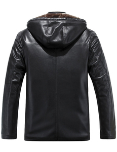<b>Men's</b> Genuine Leather Moto <b>Jacket</b> Black <b>Sherpa</b> Lining Stand Collar Casual Zipper Closure Winter Windproof Regular Fit - Product Image 6