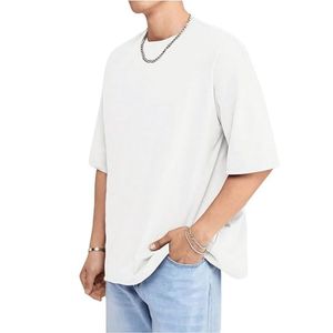 Camiseta holgada blanca de talla grande para hombre, Camiseta holgada con hombros caídos y cuello redondo, Media manga, Camisetas Básicas de estilo Formal de Color sólido - Product Image 4