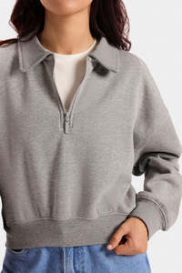 Sweat-shirt à col montant zippé gris clair pour femme, nouvelle mode, en molleton de coton, coupe décontractée, style sportif et décontracté - Product Image 4