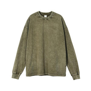 Sweat-shirt vintage uni vierge personnalisé 250gsm High Street T-shirts pour hommes teints à la cire Pull de mode en gros - Product Image 3