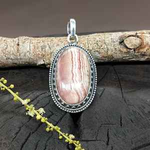 Colgante elegante de Plata de Ley 925 con colgante de Rodocrosita AAA Natural, collar bohemio de diseñador hecho a mano, plata 925 - Product Image 3