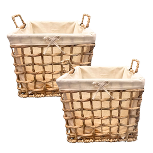 Gran oferta, cesta de almacenamiento de jacinto de agua de bambú de ratán de algas marinas rústicas con asas y forro de algodón, decoración del hogar - Product Image 1