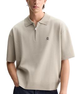 Chemises polo en tricot pour hommes en coton biologique personnalisé de couleur unie, demi-fermeture éclair, fabricant en gros pour hommes - Product Image 1