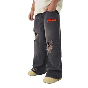 กางเกงยีนส์ลำลองผู้ชายขายส่ง กางเกงยีนส์ทรงโอเวอร์ไซส์แบบสั่งทำพิเศษสำหรับผู้ชาย ผ้าหนา ระบายอากาศได้ดี คุณภาพพรีเมียม - Product Image 1