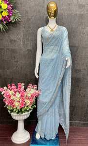 ÚLTIMOS SAREES DE GEORGETTE DE SEDA DE DISEÑO PARA FIESTAS Y OCASIONES ESPECIALES CON LENTEJUELAS Y TRABAJO LISO PARA MUJER - Product Image 6