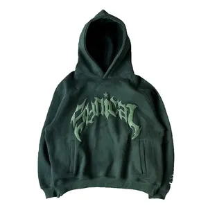 Gümrük giysileri için üreticileri kırpılmış hoodie boy Streetwear 500 gsm 480 gsm baggy pamuk köpük puf baskı hoodie