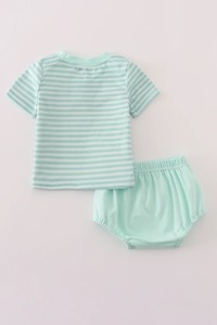 Ensemble Bloomer à rayures menthe doux et élégant ajustement confortable pour porter tous les jours ensembles de vêtements pour bébés garçons - Product Image 6
