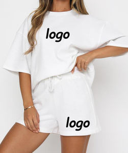Été 2025 Ensembles de shorts pour femmes Logo imprimé personnalisé Ensemble de survêtement en coton 2 pièces pour femmes Ensemble de t-shirts courts et courts - Product Image 3