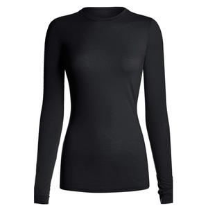 Women's <b>Red</b> <b>Long</b> <b>Sleeve</b> V-Neck Knitted Polyester/Cotton Seamless Fusing Scrub <b>Top</b> Hospital Uniform Blouse - Product Image 4
