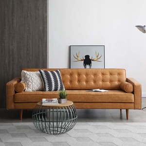 Canapé deux places 06, banc carré capitonné 220x82cm, cuir véritable, coussins marron luxueux, trois places, mobilier de maison - SFB68046 - Product Image 6