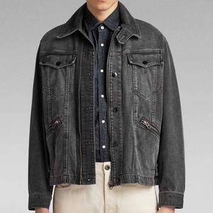 เสื้อแจ็กเก็ตผ้ายีนส์สีดำมีกระดุมด้านหน้ามีซิปกระเป๋าด้านข้างมีฝาปิดแบบลำลองมีสไตล์วินเทจสวมใส่สบายสำหรับผู้ชาย - Product Image 4