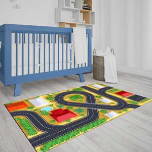 Printed Rug: <b>Road</b> Map Play <b>Mat</b>: Kids Activity Rug for Playroom or Nursery,Chenille Rug - Product Image 4