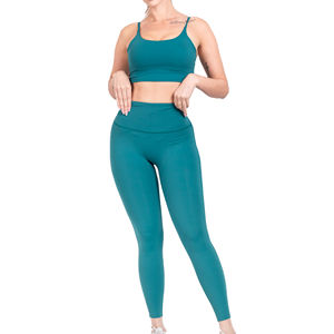 Diseño de traje de gimnasio de Color sólido para mujer, conjunto de Yoga y Fitness de 2 piezas, ropa deportiva elástica ajustada para correr, ropa de entrenamiento transpirable - Product Image 1