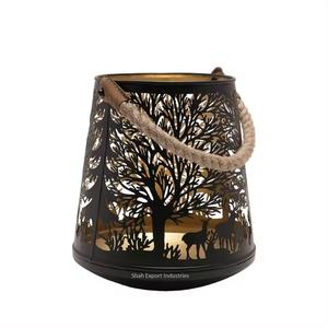 Lanterne à bougie en métal de haute qualité avec poignée en corde, motif de découpe de jungle d'antilopes pour la décoration de la maison et du jardin - Product Image 4
