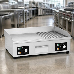 Plancha Eléctrica Comercial, Mitad Plana y Mitad Acanalada, 4.4kW 220V, para Distribuidores de Equipos de Restaurantes, Exportación - Product Image 1