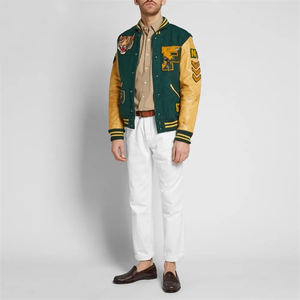 Chaqueta con letras personalizadas de calidad superior para hombre, logotipo de cuello levantado de lana y tela, ropa de calle en blanco, estilo de béisbol - Product Image 3