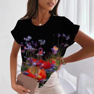 Camiseta informal de manga larga con patrón de flores para mujer, tela de rizo con gráfico personalizado, estampado de moda de verano transpirable de secado rápido - Product Image 6