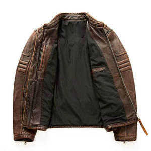 Blouson aviateur imperméable et écologique High Street en cuir véritable Manteau de moto marron Vêtements d'extérieur chauds et élégants pour motard - Product Image 4