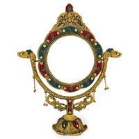 Miroir de table rond en métal artisanal gravé plaqué or 6 pouces – Qualité supérieure, décoration antique, idéal pour cosmétiques et cadeaux
